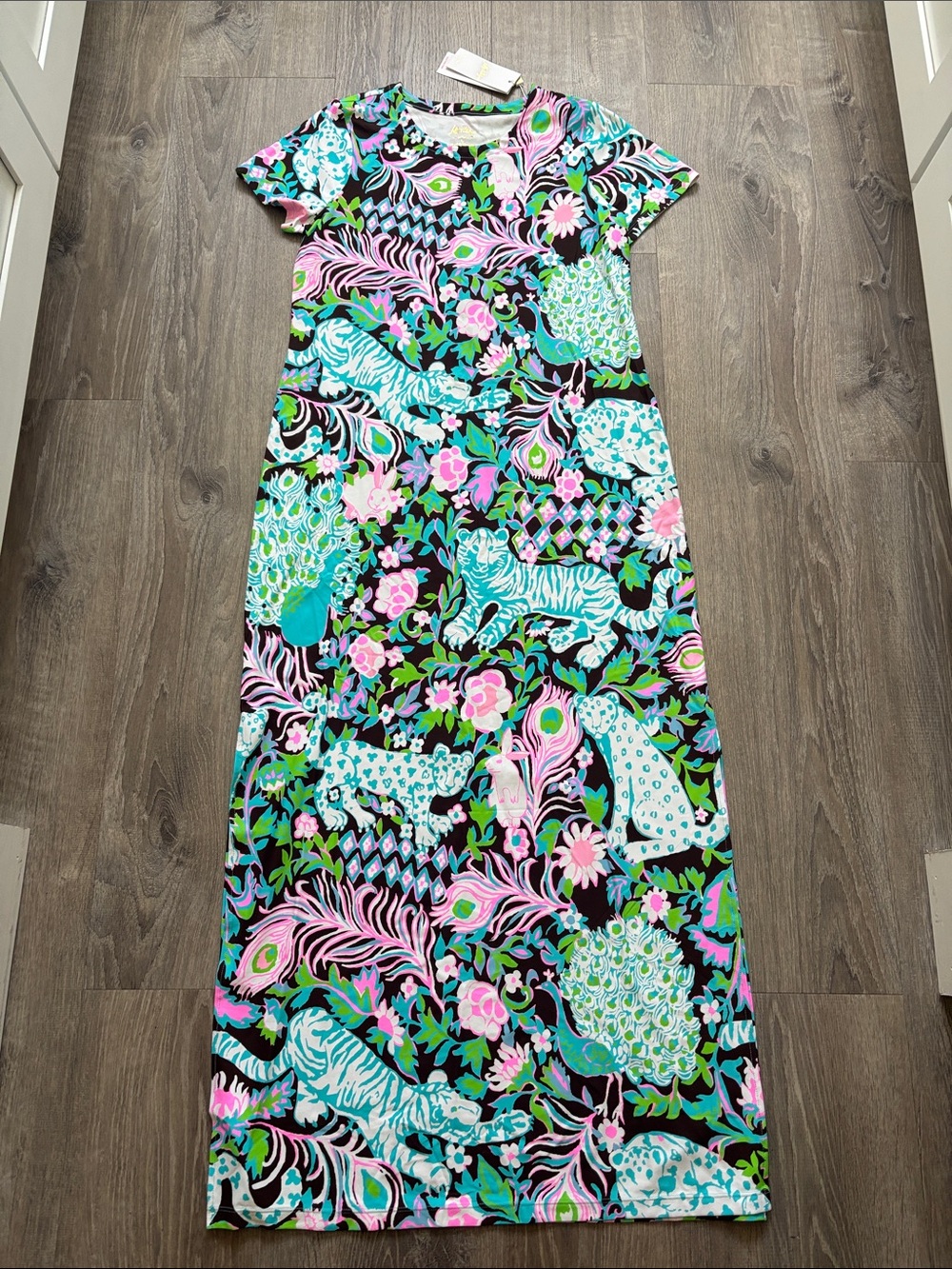 Lilly Pulitzer Floral Print Short-Sleeve Large Maxi Dress NWT